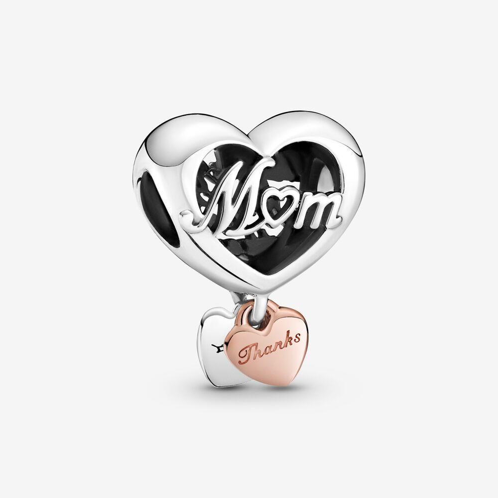 Pandora Thank You Mum Heart Charm – Sterling Silver & 14k Rose Gold Plated – 789372C00