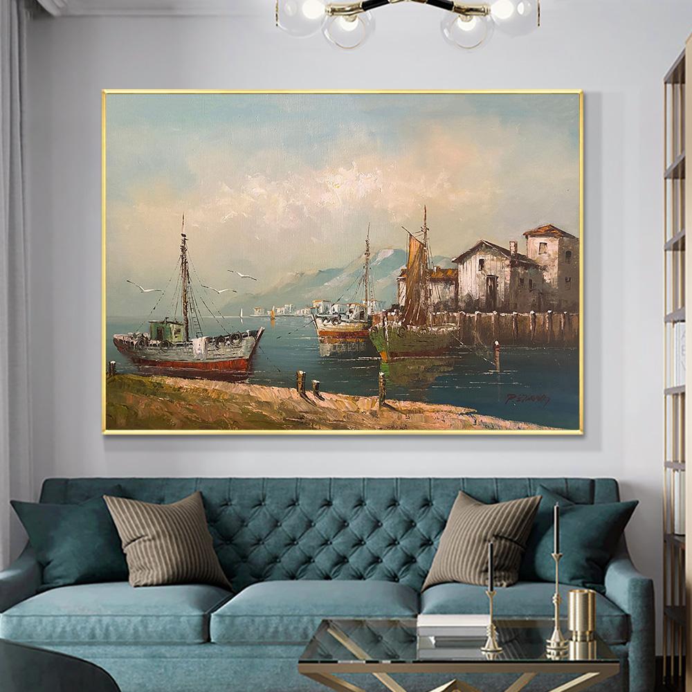 Лодки в гавани картина холст печать настенный художественный постер морской морской пейзаж красочная картина для подарка гостиная домашний декор Cuadros