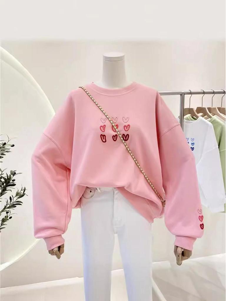 Новинка 2024 года, корейский принт «Любовь», женский свободный топ для весны и осени