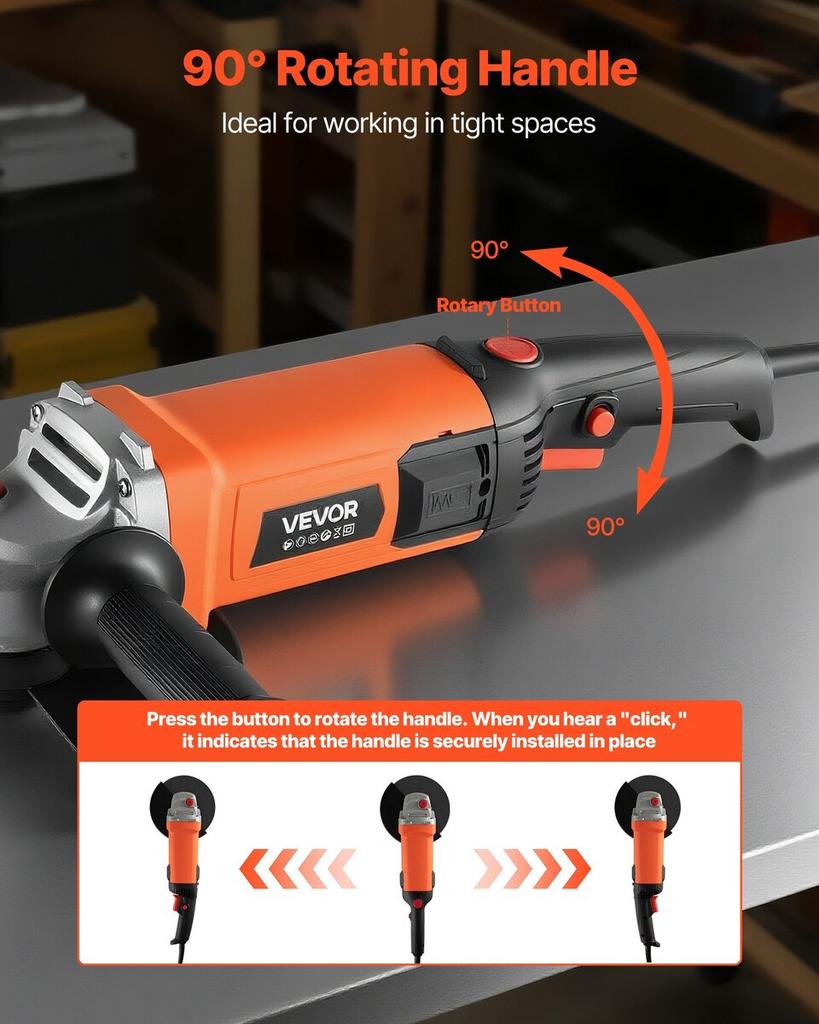 Angle Grinder, 177.8mm Electric Grinder Power Tool, 8.2Amps 8500RPM High-Speed Corded Angle Grinders with Adjustable Dust Guard for Metal Grinding,