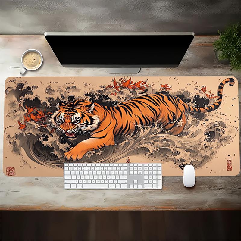 1pc Tiger Splash Waterfall Orange Black Artwork Illustration Computer Pad Mouse Pads for Desk,Gamers and Office Use 020243