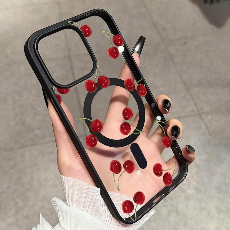 Магнитный чехол для телефона с рисунком красной вишни для iPhone 11 12 13 14 15 16 16e 17e 17 ProMax Plus Air Для Magsafe Беспроводная зарядка Чехол