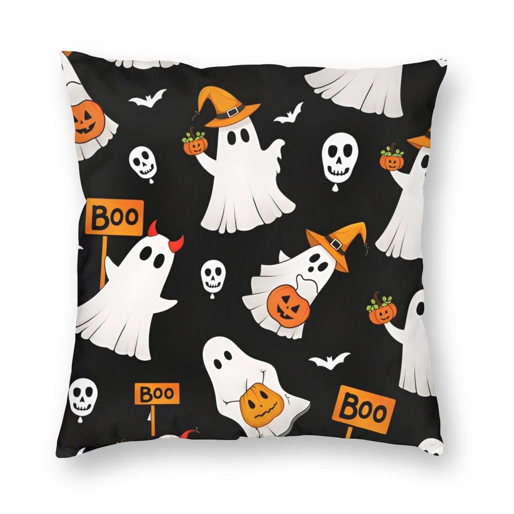 Spooky Halloween Pillowcase Printing Polyester Cushion Cover Decor Ghosts Pumpkin Boo Pillow Case Cover Sofa Square Xcm
