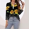Женская повседневная футболка с v-образным вырезом и семью рукавами, пуловер с половиной молнии и принтом подсолнечника
