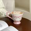 1Pc 350ml Ceramic Embossed Bow Mug Hand-Pinched Pattern Simple Morandi Color Tall Design for Coffee Oatmeal Yogurt-Holiday Gift
