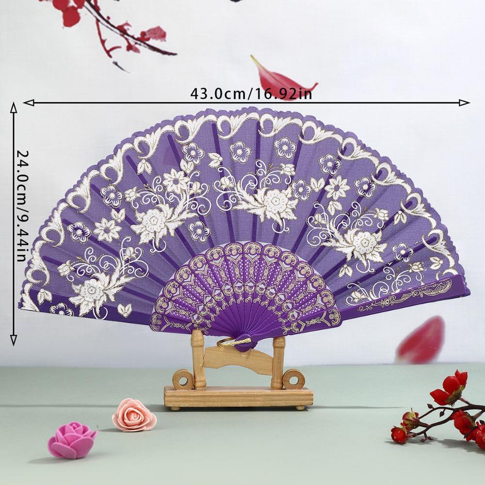 Portable Vintage Style Silk Hand Fan Floral Pattern Decorative Folding Fan with Tassel Handmade Handheld Fan Wedding Party