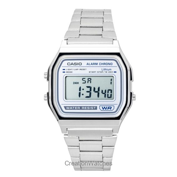 Casio Винтажные цифровые кварцевые часы A158WEA-7 из нержавеющей стали, унисекс