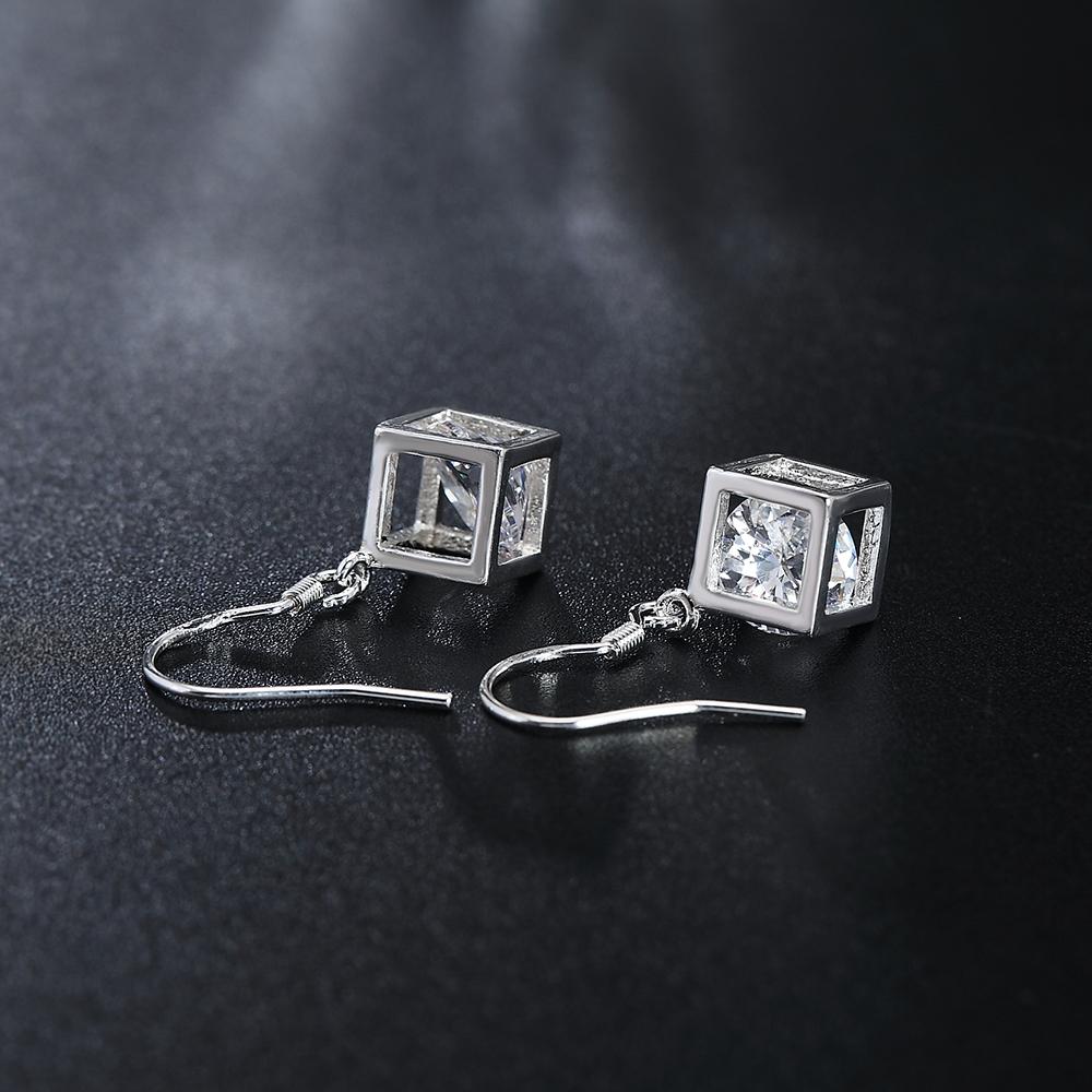 925 Sterling Silver Square AAA Zircon Piercing Earrings Fashionable Wedding Jewelry