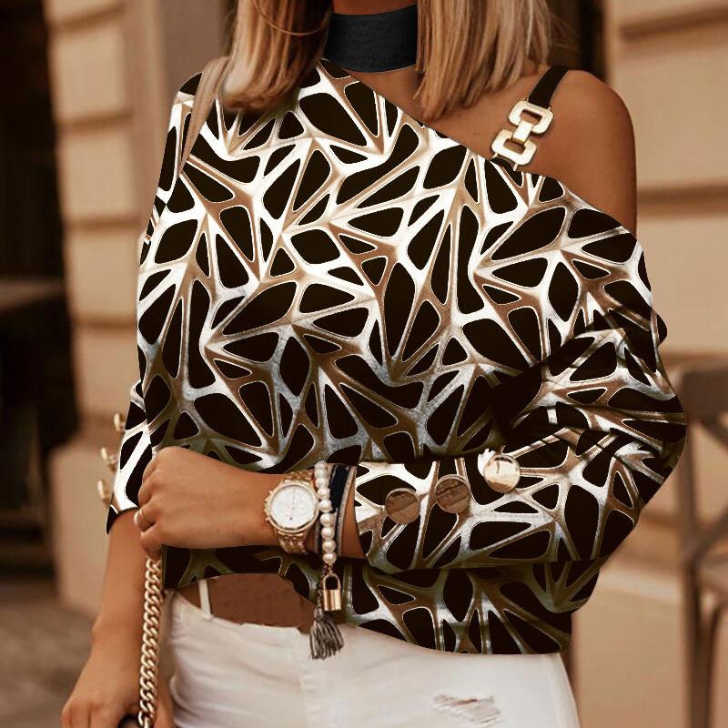 Женский весенний новый модный топ контрастного цвета с диагональной цепочкой на плечах, висячий топ с принтом на шею