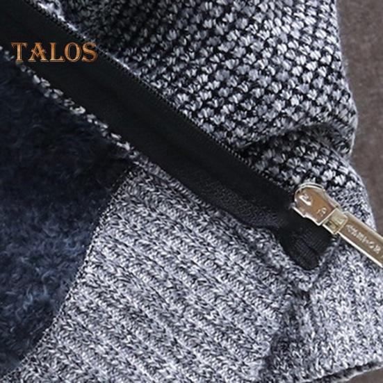 Winter Men Jacket Thickened Fleece Hooded Drawstring Zip-up Long Sleeves Sweater Coat Pockets Elastic Cuff Retro Knitted Daily Wear Outerwear Jacket