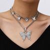 Women Personality Geometric Rhinestone Micro-Inlaid Butterfly Necklace Jewelry