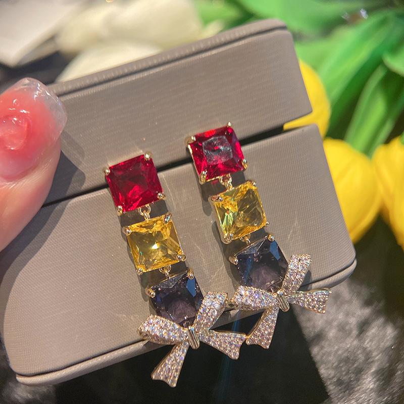 Дизайнерские длинные серьги-бантики из циркония Super Flash Jewelry Temperament