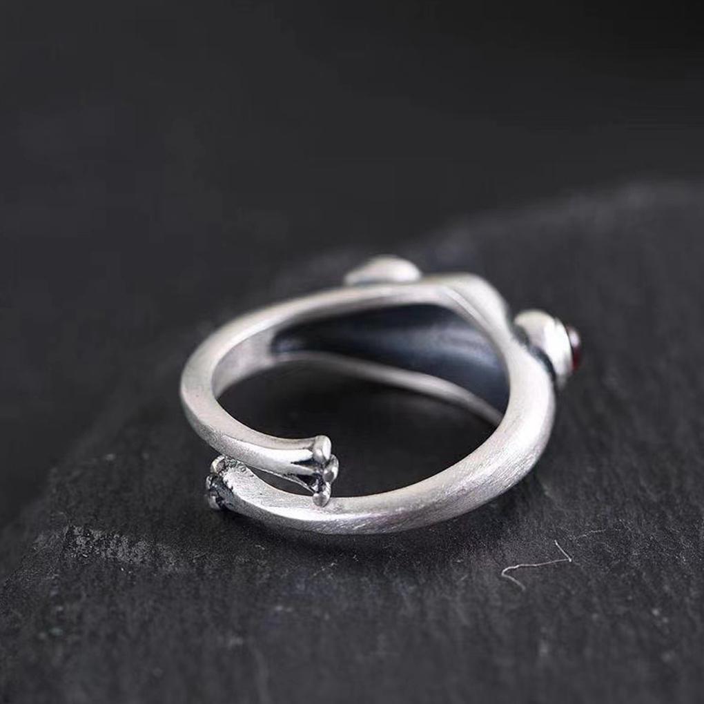 Винтажное серебряное кольцо с лягушкой, нейтральный красный гранат, лягушка, открытое регулируемое кольцо на палец