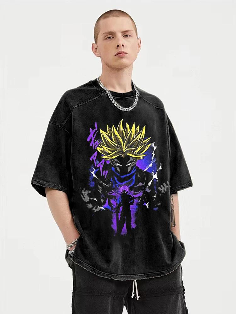 Men Hip Hop Streetwear Washed TShirt Dragon Ball Anime Graphic Tshirt Harajuku Cotton Tops Summer Short Sleeve Vintage Tees