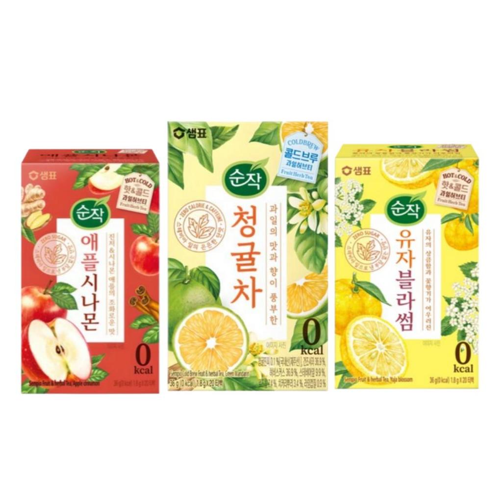 Soonjak Fruit & Herbal Tea Collection – Apple Cinnamon, Cheongyul, Yuzu Blossom (20 Bags Each)