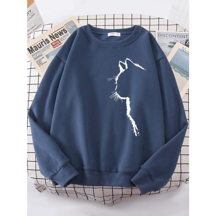 Simple Strokes Of Cat Pet Print Hoody Womens Shoulder Drop All-match Hoodies Simple S-XXL Hoodie Street Quality Clothing Female