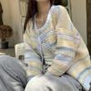 Ранняя осень и зима Женская свободная полосатая верхняя одежда в корейском стиле: Универсальный тонкий вязаный свитер кардиган пальто