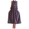 [UQQA] Women's Retro Dress with Elegant Waist Ribbon and Botanical Print, Long Sleeves