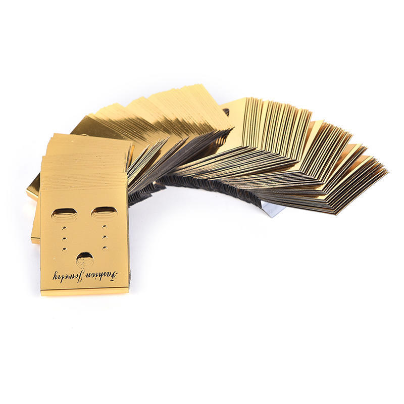 100X Gold Professional Type Plastic Earring Ear Studs Holder Display Hang Cards,