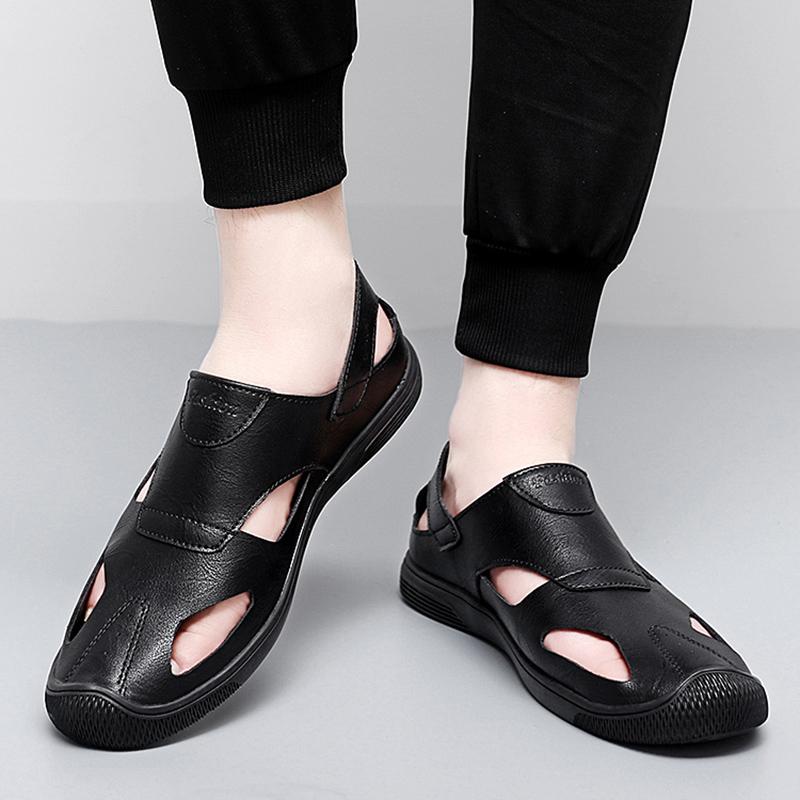 Простые кожаные уличные туфли, дышащие мужские повседневные сандалии, мягкая подошва, дырчатые туфли, сверхлегкие мокасины, ажурные стильные лоферы