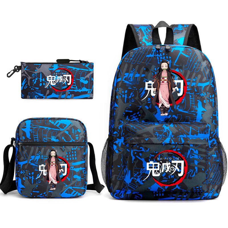 New Schoolbag Animation Three-piece Set Heat Transfer Schoolbag Small Shoulder Pencil Bag Primary and Secondary School Students Backpack