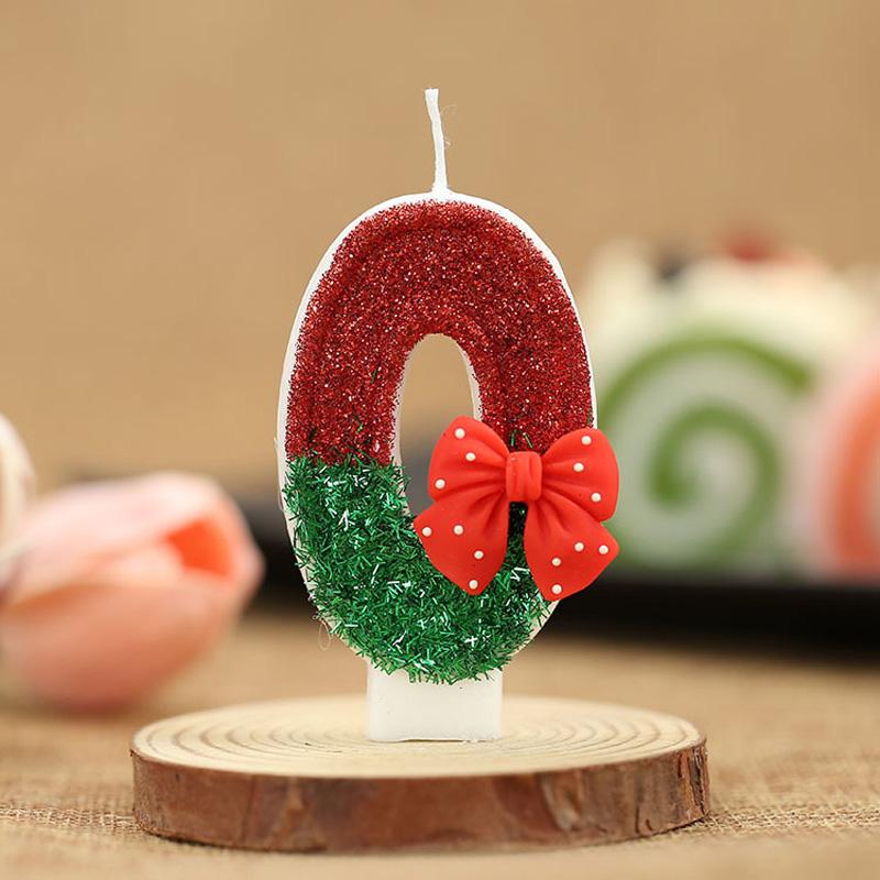 1PC Fashion Party Supplies Birthday Candles Christmas Theme Red Bow Cake Decor 0-9 Number