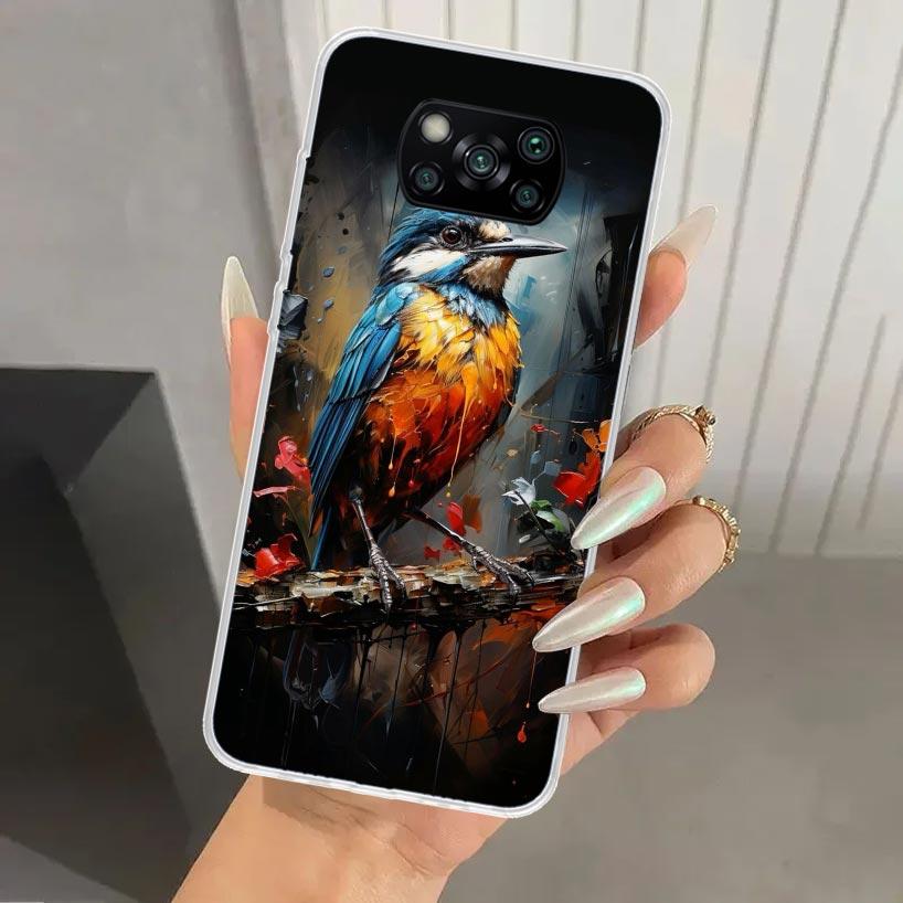 Масляная живопись животных Чехол для телефона с птицами для Xiaomi Poco X5 X6 X7 Pro F7 Ultra M7 Redmi 15 15C 13 13C 12 12C 10 10A 10C 9 9A 9C 9T Sh