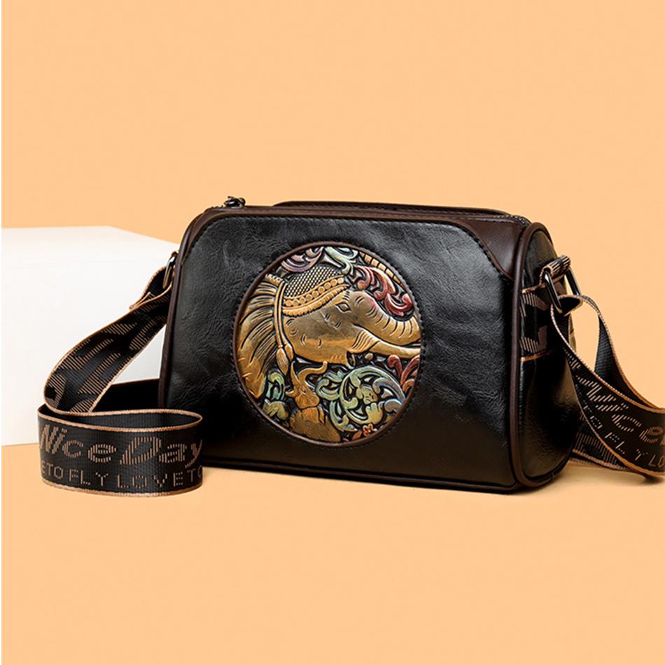 Women's Shoulder Bag Famous Brand Elephant Embroidered Female Messenger Bags Wallet High Quality Leather Girl