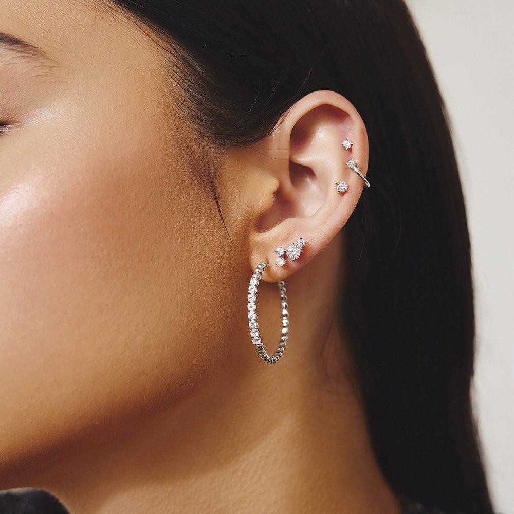 Silver Large Claw Spear Bead Hoop Earrings 925 Silver E065-05H