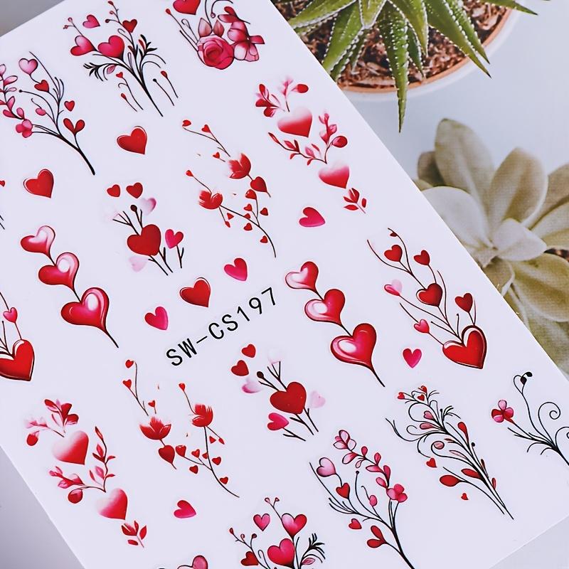 5D валентинки рельефные наклейки для ногтей сердце цветок красное сердце любовь DIY романтический маникюр украшение