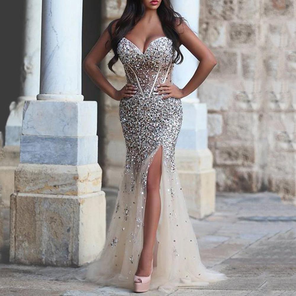 Новое сексуальное золотое платье-русалка с V-образным вырезом, без рукавов, длинное, элегантное, для банкета, вечернее платье, длинное платье