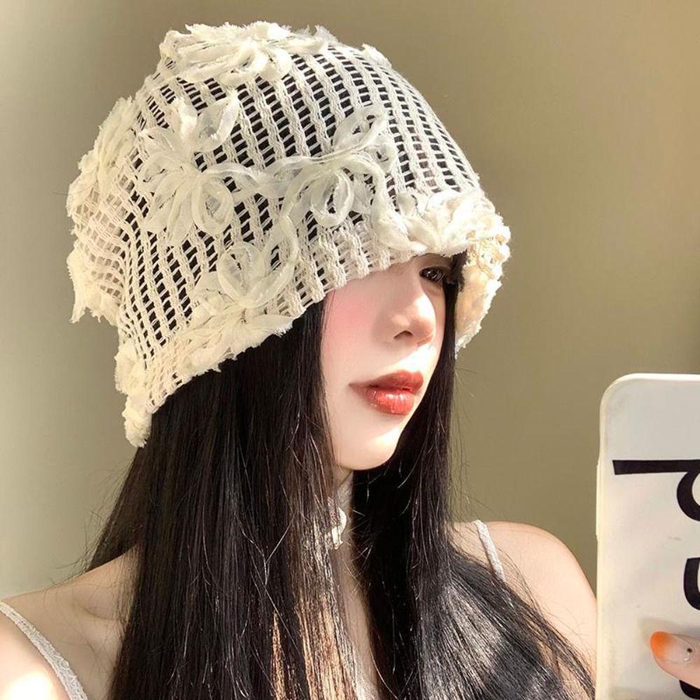 Breathable Beanies Hat Y2k Lace Skullies Hat Korean Fashion Beret Cap Women Girls