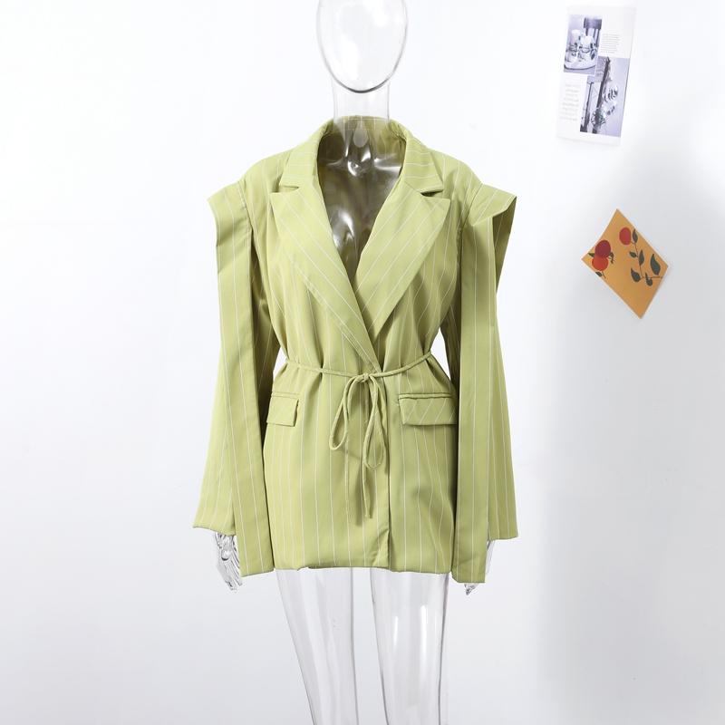 Модный полосатый пиджак с лацканами для женщин, элегантный свободный пиджак с поясом, женская весенняя универсальная шикарная уличная одежда