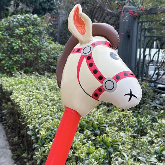 Inflatable Horse Head Stick 37" Party Prop for Kids' Races Photos PVC Horse Stick Carnival Toy for Horse Themed Events Birthdays