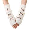 Bow Gloves for Women In Autumn and Winter Knitted Warm College Style Mid Length Stacked Sleeves Fingerless Arm Sleeves