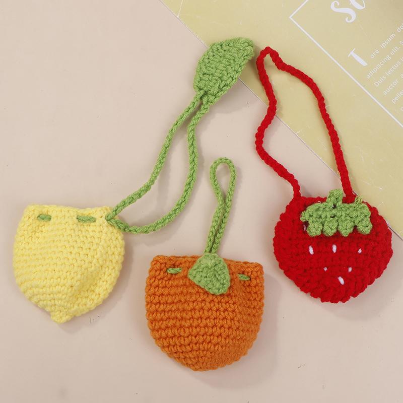Orange Coin Purse Crochet Drawstring Bag Cute Drawstring Strawberry Shaped Crochet Purse Crochet Lemon Bag Coin Chargers