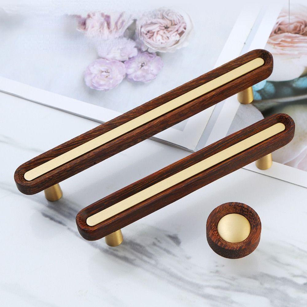 Durable Cabinet Pulls Brass Walnut Wood Knobs Drawers Handles for Cupboard Wardrobe Drawer Door
