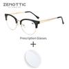 ZENOTTIC Fashion Metal Prescription Glasses Unisex Round Anti Blue Light Myopia/Photochromic/Progressive Optical Eyeglasses