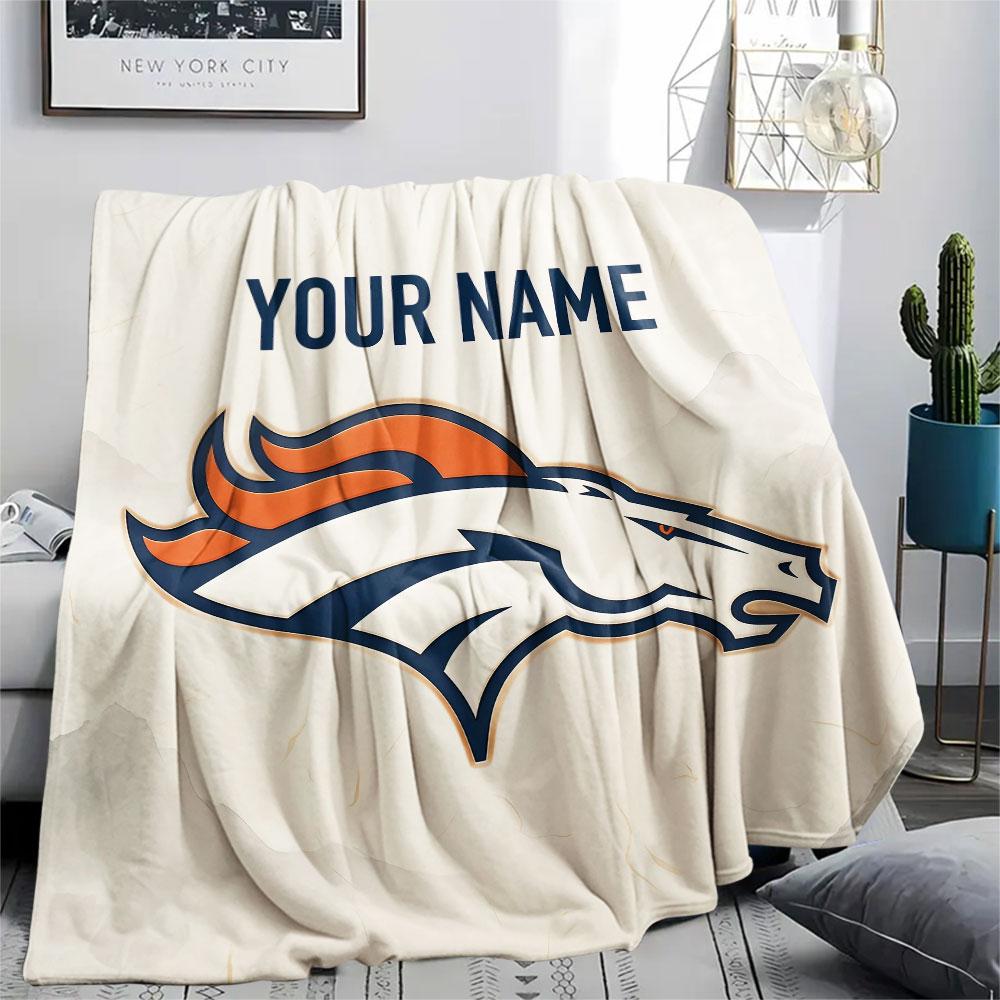 Custom Name,Denver Broncos, Printed Flannel Blanket, soft throw for bedroom sofa, washable, Christmas present, great gift.