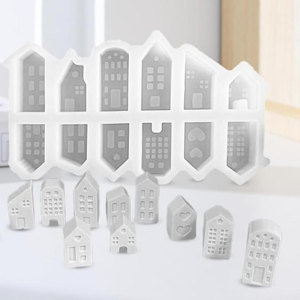 Форма для свечей «Домик» из 12 предметов, 3D силиконовые формы для домиков, гипсовая силиконовая форма для свечей «Домик», многоразовые формы для поделок, формы для изготовления рождественских свечей