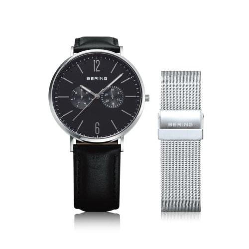BERING Men's Analog Quartz Watch from the Classic Collection, 14240-402, with a Genuine Calfskin Leather Strap and Sapphire Crystal. Officially Import