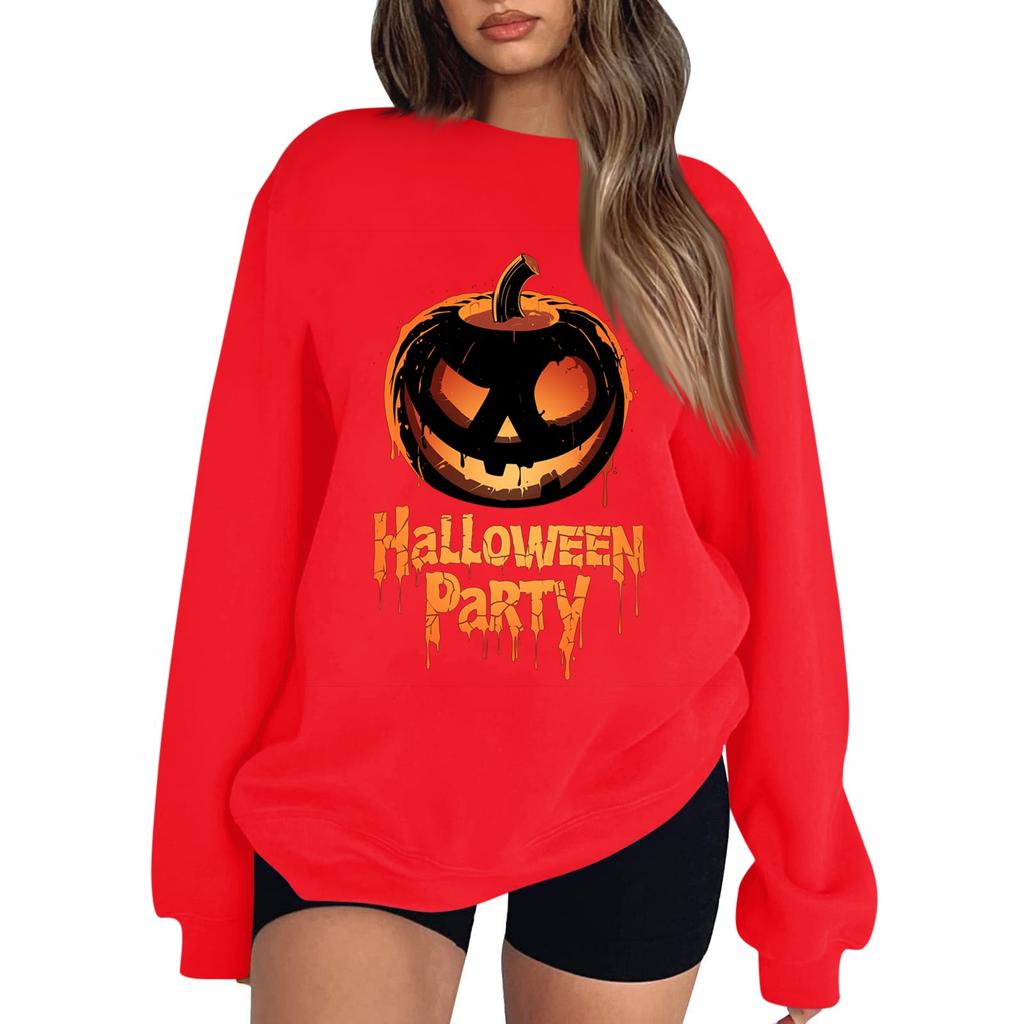 Women's Casual Fashion Printed Long Sleeved Knitted Sportswear Top, Loose Fit Halloween