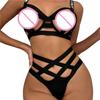2 Pcs/Set Underwear Set Tempting Hollow Out Bandage Shoulder Straps High Elasticity Nightwear No Pads High Waist Sleeping Bra