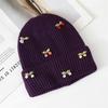 Wool hat Women's autumn and winter cherry knitted hat Curled edge thickened warm pullover hat Cold hat shows small face