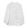 Women Shirt V-Neck Lantern Long Sleeve Single Breasted Shirt Tops Ruffle Details Hollow Design Casual