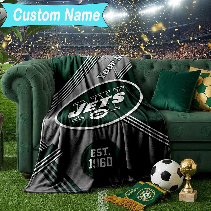 Custom Name Blanket Jets Football Blanket Bedding Blanket for Travel, Camping, Living Rooms, Offices, Sofas, Fan Christmas gift