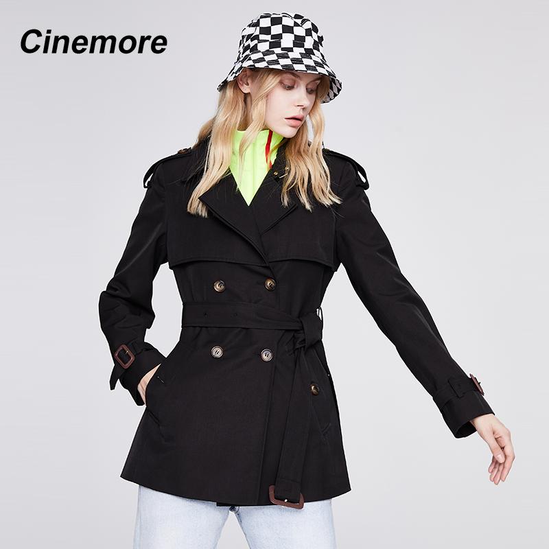 Cinemore НОВЫЙ женский плащ, осень 2021, однотонный повседневный двубортный Тренч с отложным воротником, женская верхняя одежда 92278