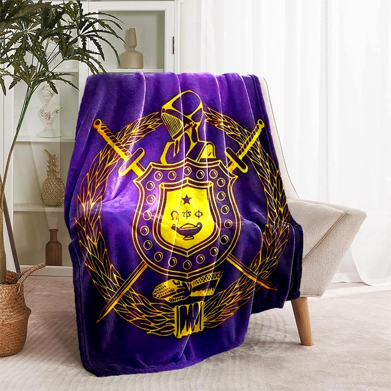 1pc Blanket Omega Psi Phi logo Print Design, Lightweight Blanket for Sofa, Bed- Soft &Warm, Gift for All Seasons like Christmas, Halloween