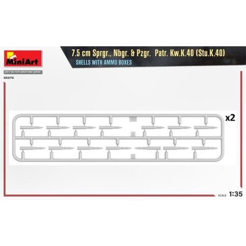 Miniart 1/35 Scale 7.5cm Sprgr., Nbgr., Pzgr. Patr. Kw.K.40 (Stu.K.40) Shell and Ammunition Box Plastic Model Kit MA35375