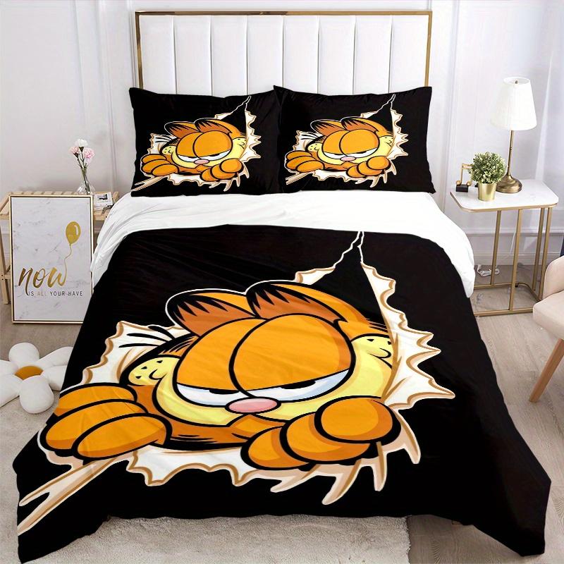 3pcs Garfield Cartoon Character Bedding Set, Including 1 Quilt Cover and 2 Pillow Shams, Without Filling, Soft and Comfortable Home Bedroom